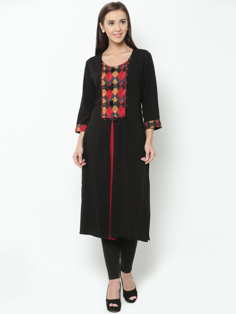

Shree Women Black & Red Printed Straight Kurta