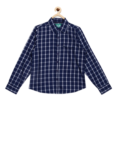 

Slub Juniors Boys Navy Blue & White Custom Slim Fit Checked Casual Shirt
