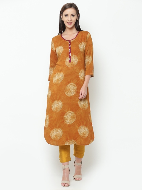 

Shree Women Mustard Yellow Block Print Straight Kurta