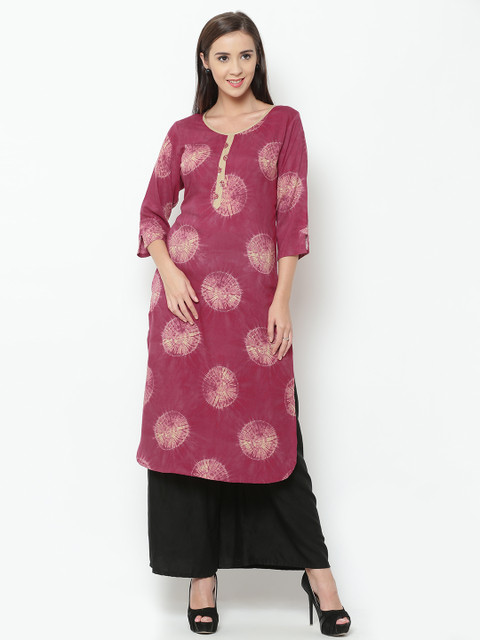 

Shree Women Magenta & Beige Block Print Straight Kurta