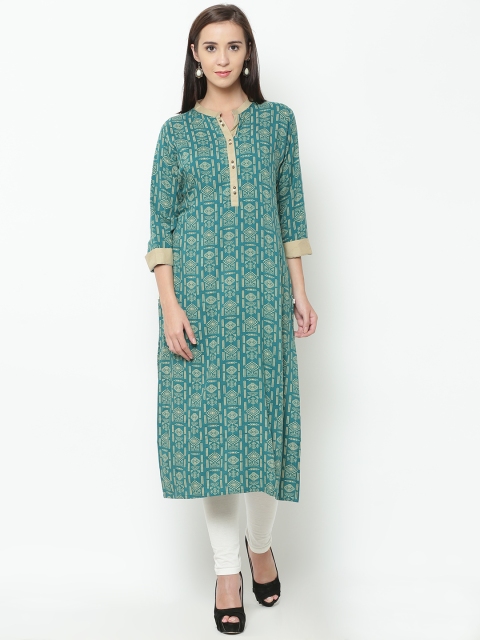 

Shree Women Green & Beige Printed Straight Kurta