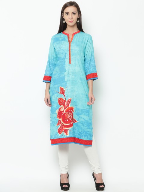 

Shree Women Turquoise Blue Printed Straight Kurta