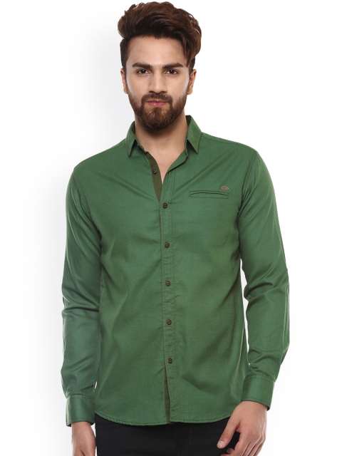 

Mufti Men Green Slim Fit Solid Casual Shirt