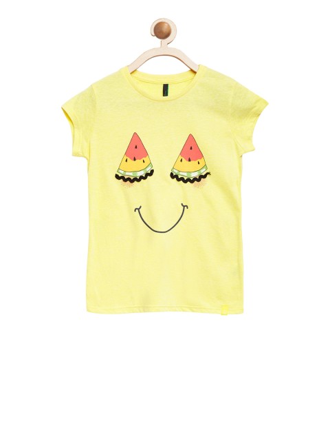 

United Colors of Benetton Girls Yellow Printed Round Neck T-shirt