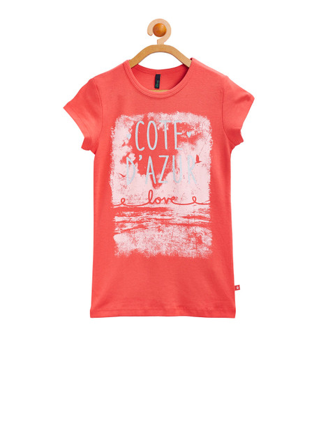 

United Colors of Benetton Girls Red Printed T-shirt