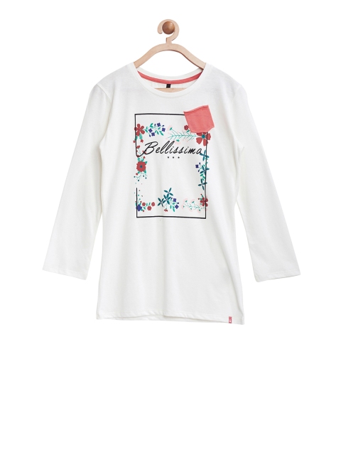 

United Colors of Benetton Girls White Printed Round Neck T-shirt
