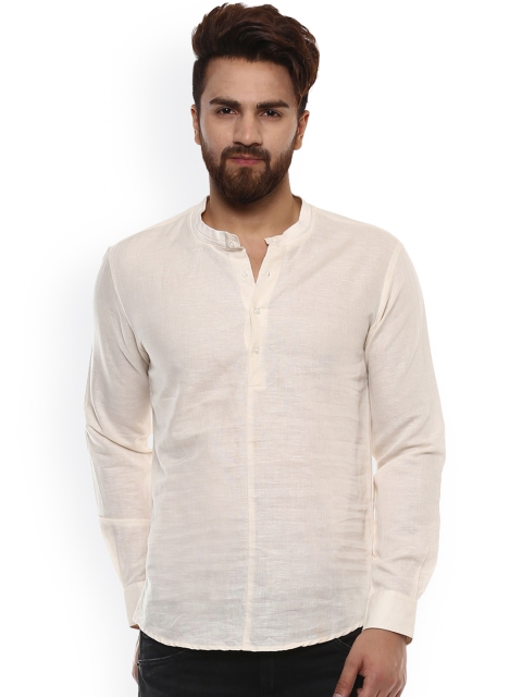 

Mufti Men Cream-Coloured Slim Fit Solid Linen Casual Shirt