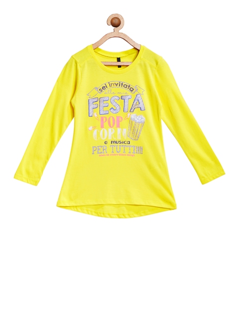 

United Colors of Benetton Girls Yellow Printed Round Neck T-shirt