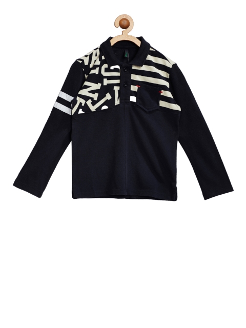 

United Colors of Benetton Boys Black Printed Polo Collar T-shirt