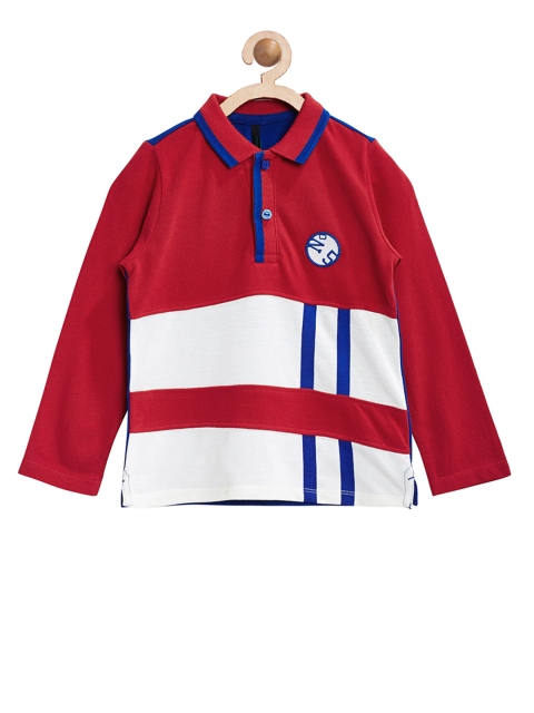 

United Colors of Benetton Boys Red Colourblocked Polo Collar T-shirt