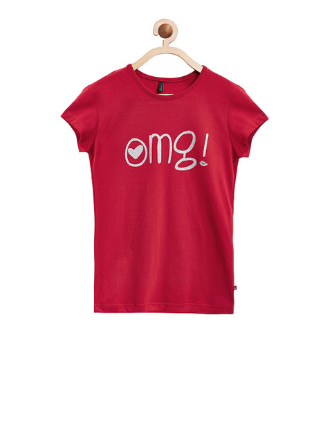 

United Colors of Benetton Girls Red Printed Round Neck T-shirt