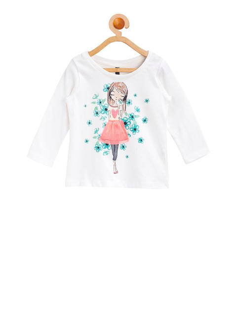 

United Colors of Benetton Girls White Printed Round Neck T-shirt