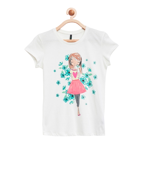 

United Colors of Benetton Girls White Printed Round Neck T-shirt