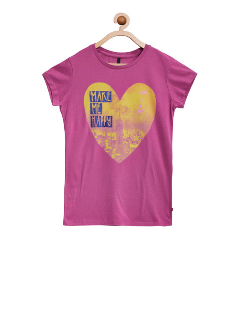 

United Colors of Benetton Girls Pink Printed Round Neck T-shirt