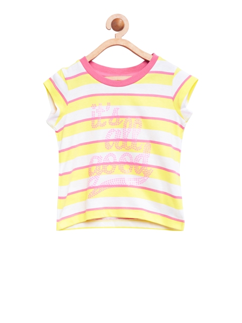 

United Colors of Benetton Girls Yellow Striped Round Neck T-shirt