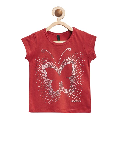 

United Colors of Benetton Girls Red Printed Round Neck T-shirt