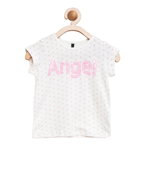 

United Colors of Benetton Girls White Printed Round Neck T-shirt