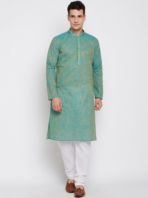 

RG DESIGNERS Men Green & White Solid Kurta with Pyjamas