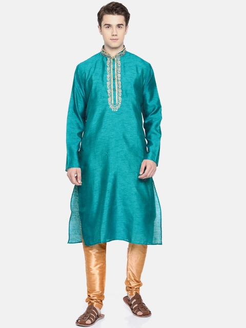 

RG DESIGNERS Men Teal & Bronze-Toned Embroidered Kurta with Pyjamas