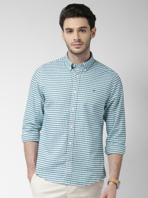 

Tommy Hilfiger Men White & Green Custom Regular Fit Checked Casual Shirt