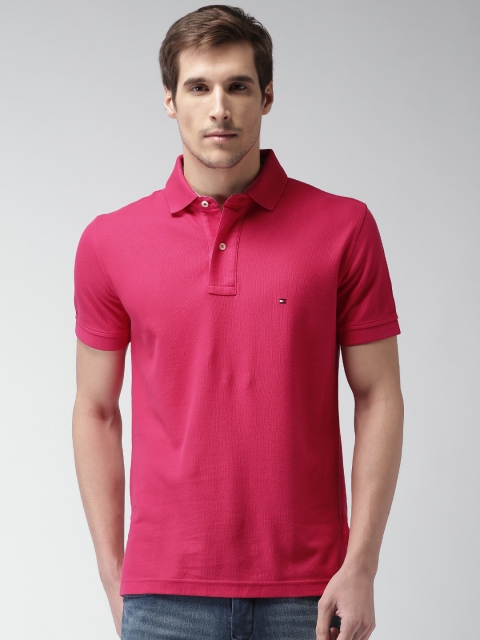 

Tommy Hilfiger Men Pink Solid Polo Collar T-shirt