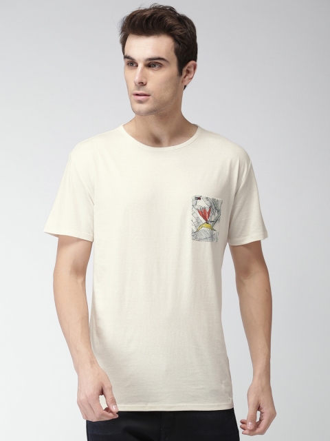 

Tommy Hilfiger Men Cream-Coloured Pure Cotton T-shirt