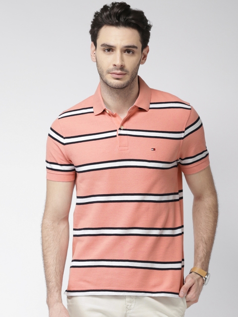 

Tommy Hilfiger Men Pink & White Striped Polo T-Shirt