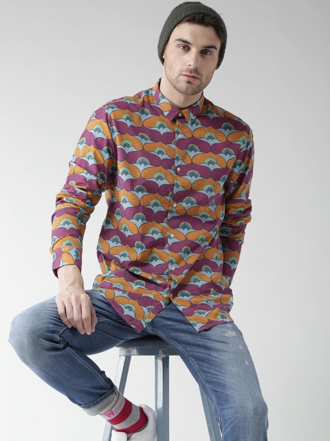 

Scotch & Soda Men Orange & Magenta Printed Casual Shirt