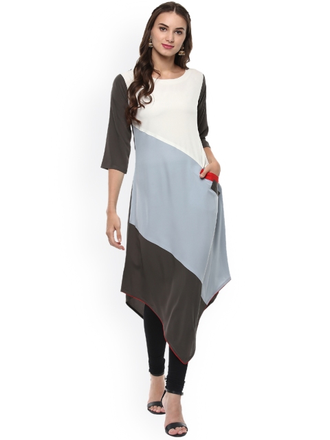 

Janasya Women Grey & Black Colourblocked A-Line Kurta