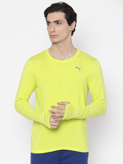 

Puma Men Lime Green NightCat Evoknit L/S Solid Round Neck T-shirt