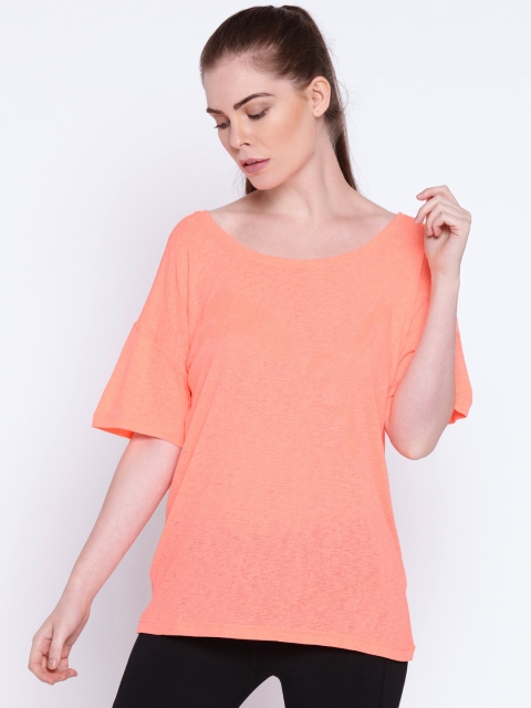 

Puma Women Peach-Coloured Self-Design Round Neck Dancer Drapey T-shirt