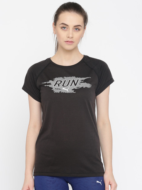 

Puma Women Black Slim Fit Printed Round Neck T-shirt