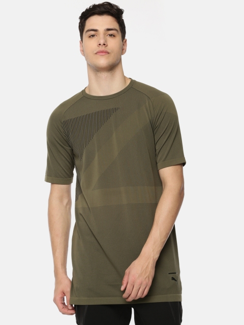 

Puma Men Olive Green Self Design Round Neck EvoKNIT Dry-cell Longline T-shirt