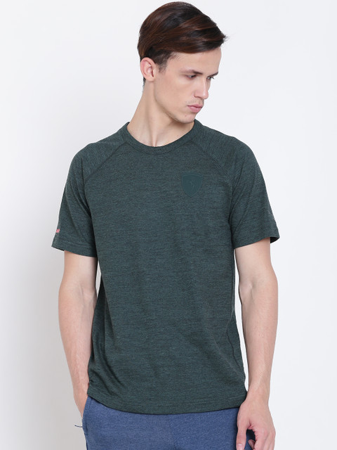 

Puma Men Olive Green Ferrari Small Shield Solid Round Neck T-shirt
