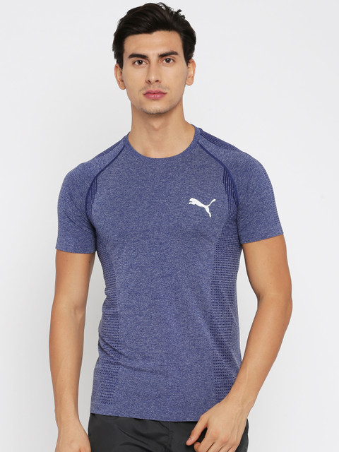 

Puma Men Blue Self Design Round Neck evoKNIT Basic T-shirt