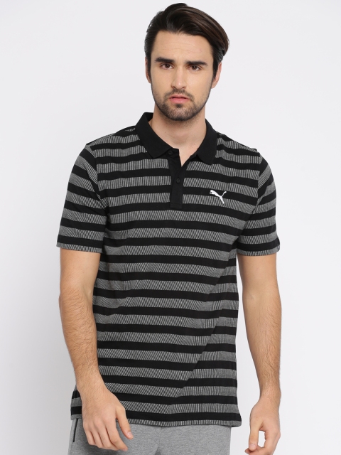 

Puma Men Black & Grey Striped Sports Pique Polo T-shirt