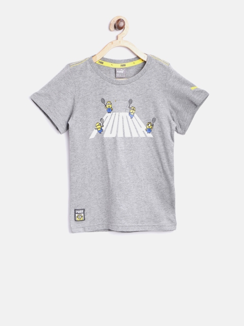 

Puma Boys Grey Melange Minions Print Round Neck T-shirt