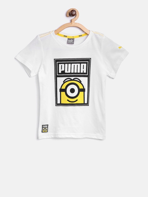 

Puma Boys White Minions Print Round Neck T-shirt