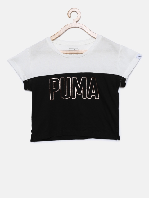 

Puma Girls Black & White Printed Round Neck T-shirt