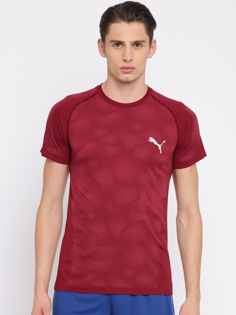 

Puma Men Maroon Printed Round Neck evoKNIT Basic Winter T-shirt