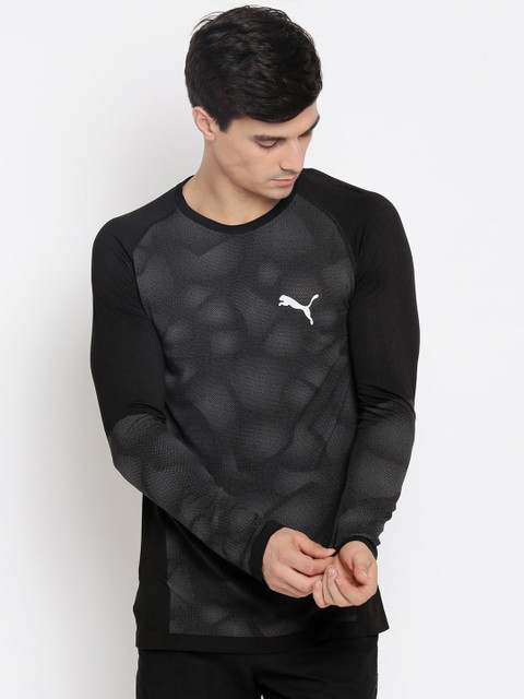 

Puma Men Black Printed Round Neck evoKNIT Basic LS Winter T-shirt