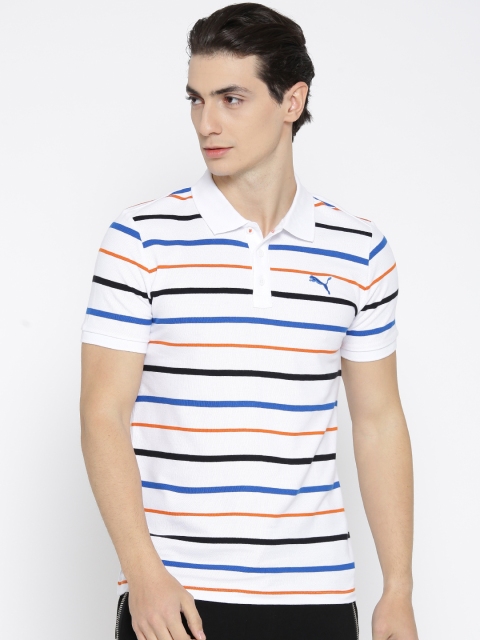 

Puma Men White Slim Striped Polo Collar T-shirt