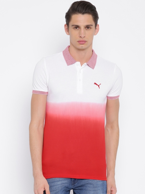 

Puma Men White & Red Dyed Polo Collar T-shirt