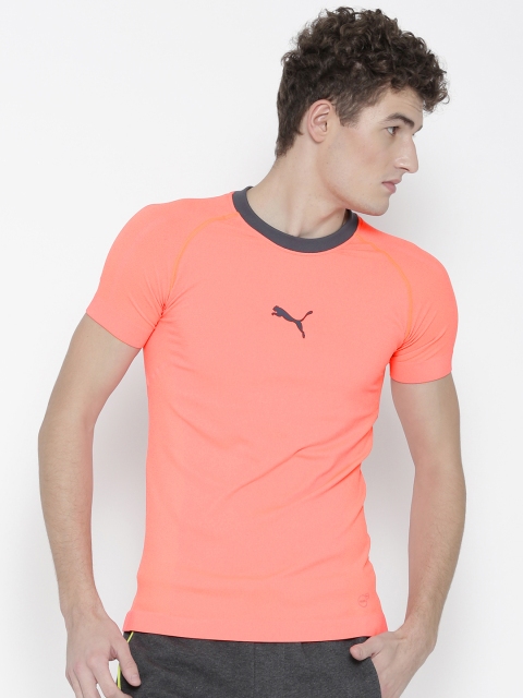 

Puma Men Neon Orange evoTRG evoKNIT Solid Round Neck T-shirt