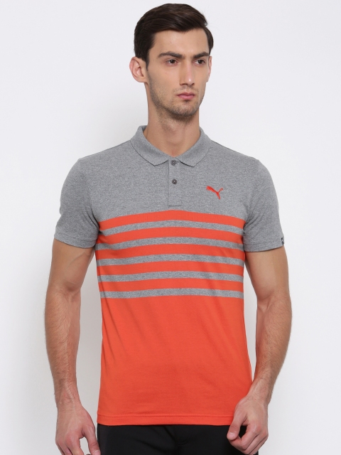 

Puma Men Grey & Orange Striped Polo Collar Jersey T-shirt