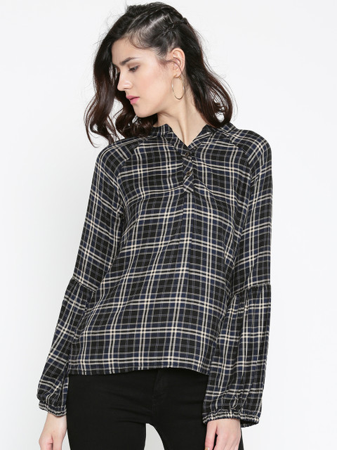 

Roadster Women Black & Beige Checked Shirt Style Top