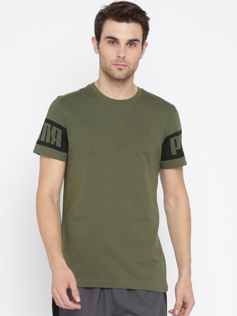 

Puma Men Olive Green Printed Rebel Round Neck T-shirt
