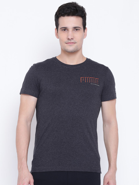 

Puma Men Charcoal Grey Style Athletics Solid Round Neck T-shirt