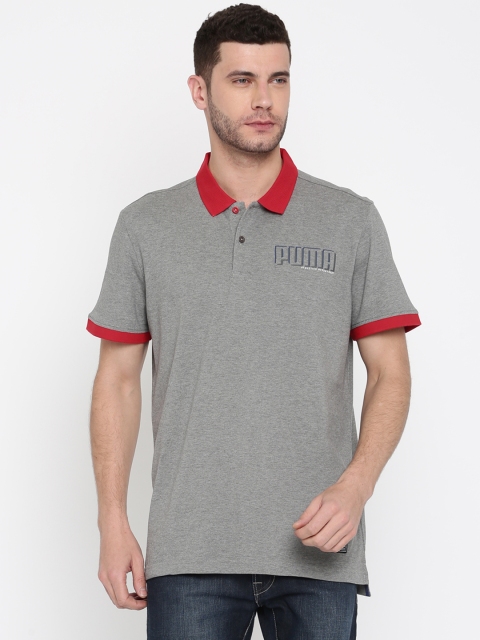 

Puma Men Grey Melange Solid Slim Fit Athletics Polo Collar T-shirt