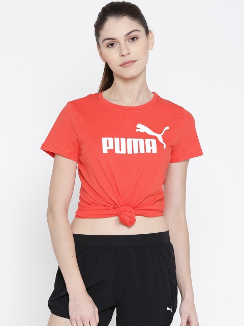 

Puma Women Coral Orange ESS No.1 Heather Printed Round Neck T-shirt